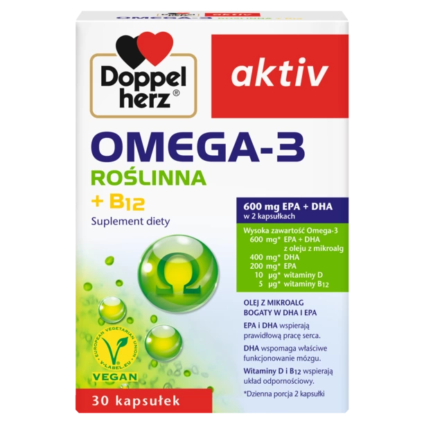 Packung Doppelherz aktiv Omega-3 Roślinna + B12, 30 Kapsułek